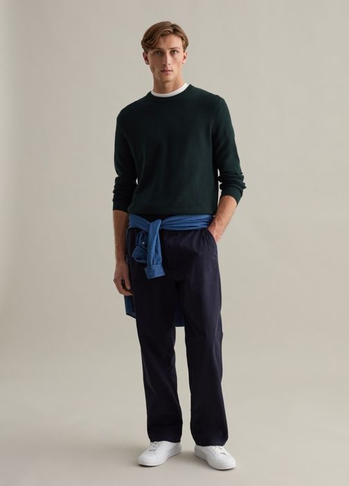 Pull Piqué - PIOMBO - Dark Vert - 100% Coton - Col Rond - Bordures Côtelées