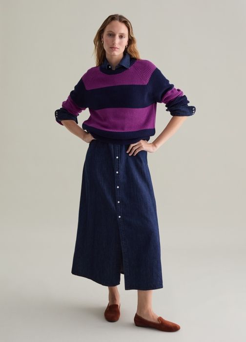 Pull rayé à manches raglan - Bleu et Violet