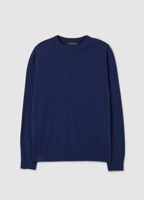 Pull - PIOMBO - Royal Bleu - Col rond - Coton mélangé - Bordures côtelées