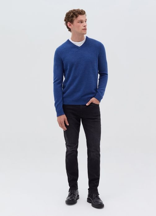 Pull - Denim - Col V - Bleu - Homme - Adulte