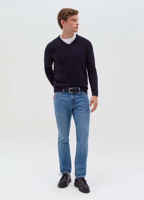 Pull - Night Bleu - Col V - Homme - Adulte - Tricoté uni