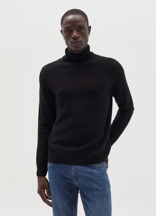 Pull à col montant - Noir - Adulte - Homme - Bordures côtelées - Tricoté