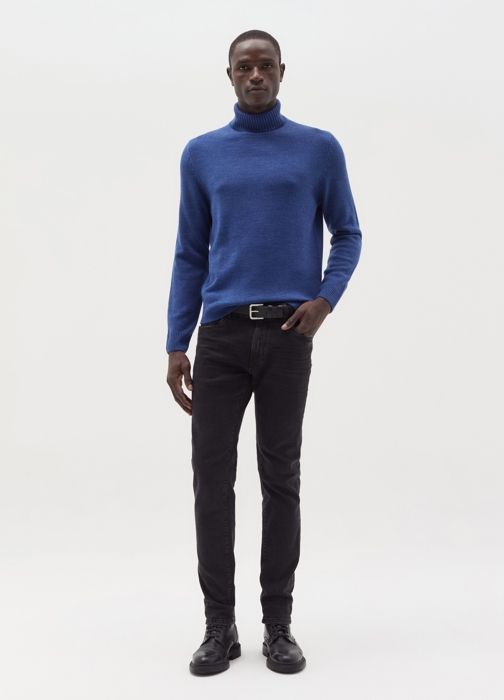 Pull à col montant - Denim Bleu - Homme - Bordures côtelées - Confortable - Tricoté