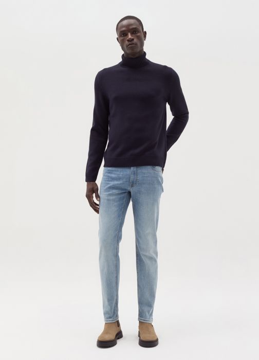 Pull à col montant - Navy Bleu - Homme - Côtelé - Tricoté - Adulte