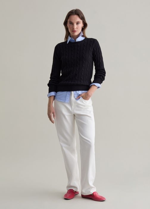 Pull côtelé - PIOMBO - Noir - 100% coton - Col rond - Bordures côtelées