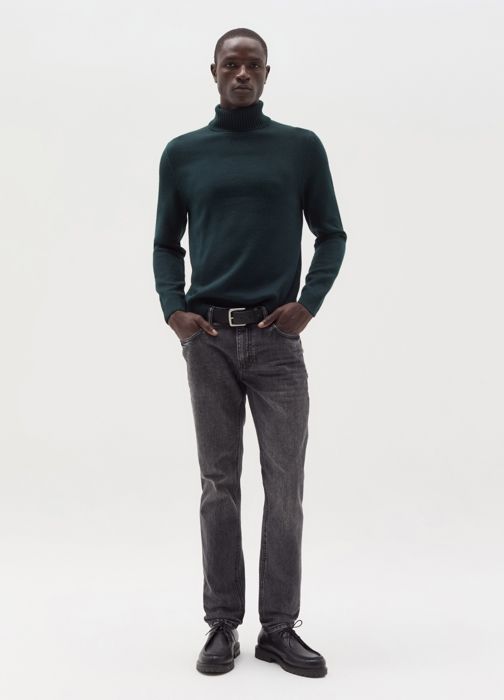 Pull à col montant - Dark Vert - Homme - Coton - Bordures côtelées - Confortable