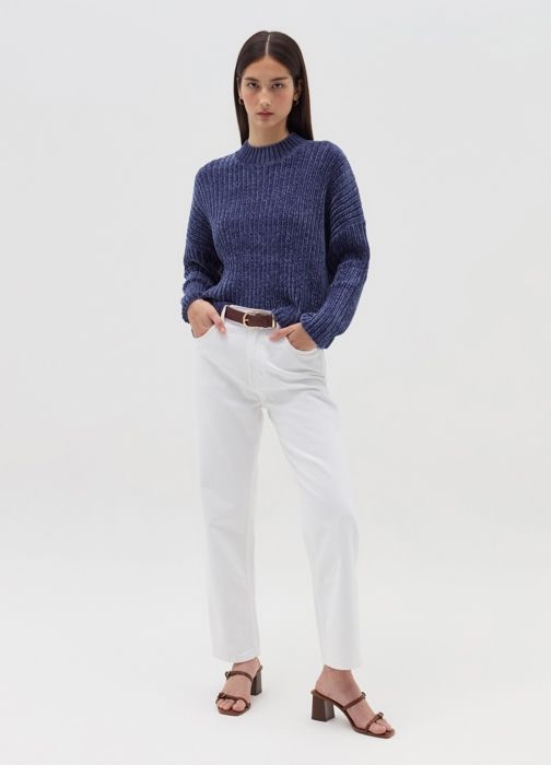 Pull en chenille à col montant - Indigo Bleu