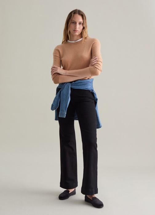Pull en laine - PIOMBO - Camel - 100% laine - Col rond - Bordures côtelées
