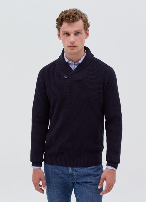 Pull à col châle - Night - Bleu - Côtelé - Pour homme - Adulte - Marjane Mall - Image 2