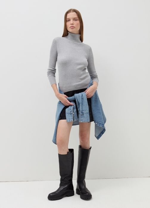 Pull col roulé - B.Angel - Light Grey Marl - Viscose durable - Manches longues - Bordures côtelées
