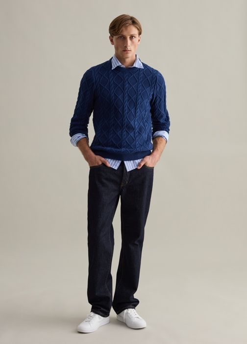 Pull torsadé à motif losanges - Royal Bleu
