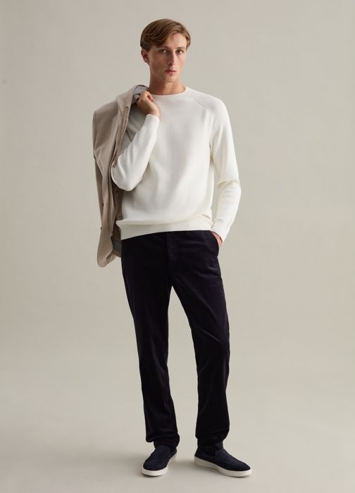 Pull contemporain - PIOMBO - Optical Blanc - 100% coton - Col rond - Manches raglan