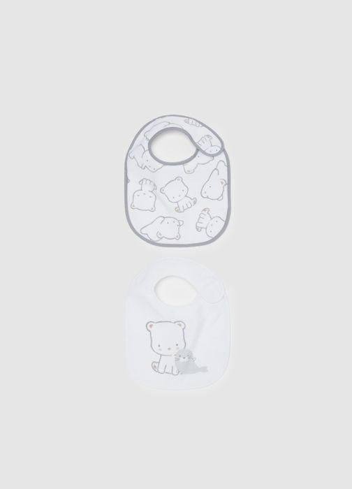 Lot de deux bavoirs à imprimé ours en peluche et phoque - Optical White