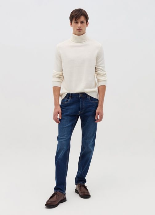 Pull à col montant - Soft Blanc - Homme - Coton - Bordures côtelées - Confortable