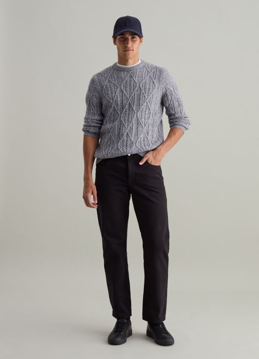 Pull - PIOMBO - Light Grey Marl - Laine mélangée - Col rond - Motif losange
