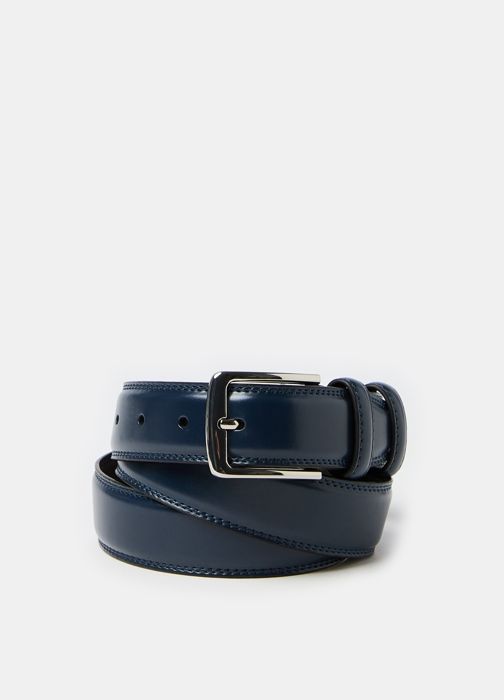 Ceinture en cuir avec boucle carrée - Navy Blue
