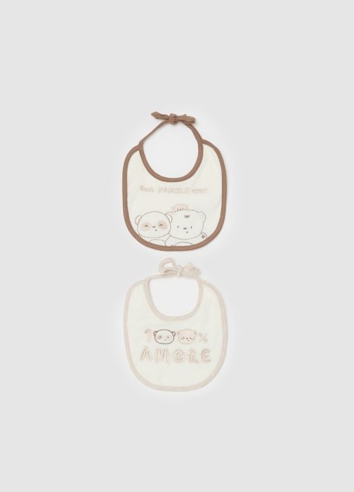 Lot de deux bavoirs en coton biologique avec broderie - White/Brown