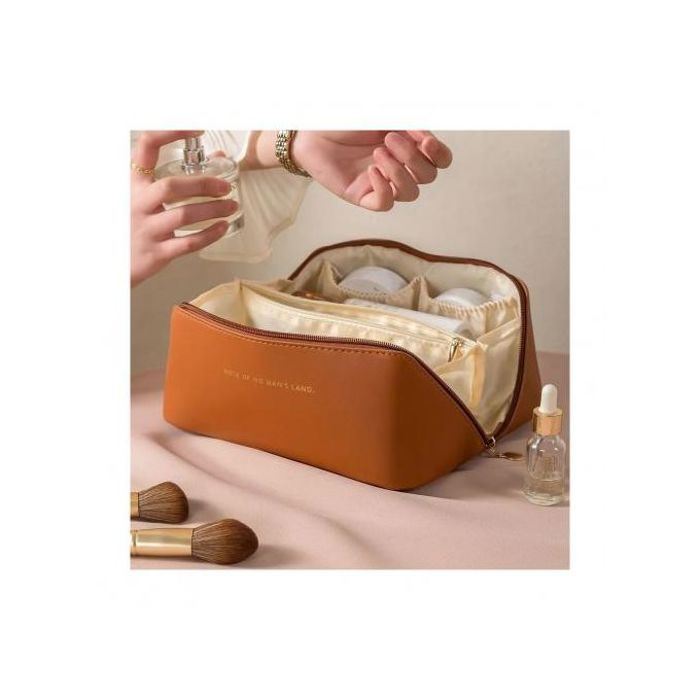 Trousse de maquillage - GENERIC - Grande capacité - Cuir écologique - Doublure à séchage rapide - Marron