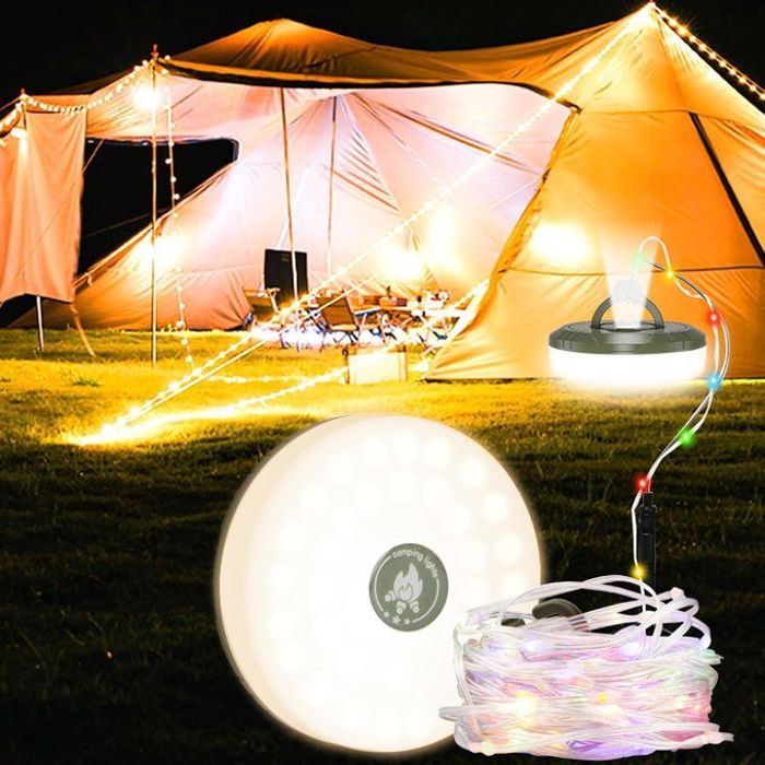 Aventure nocturne : lampes de camping rechargeables par USB.
