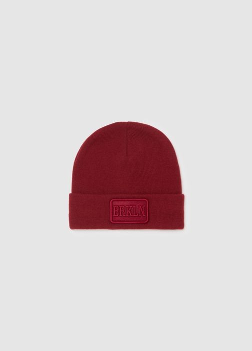 Bonnet tricoté avec patch ''BRKLN'' - Brick Red