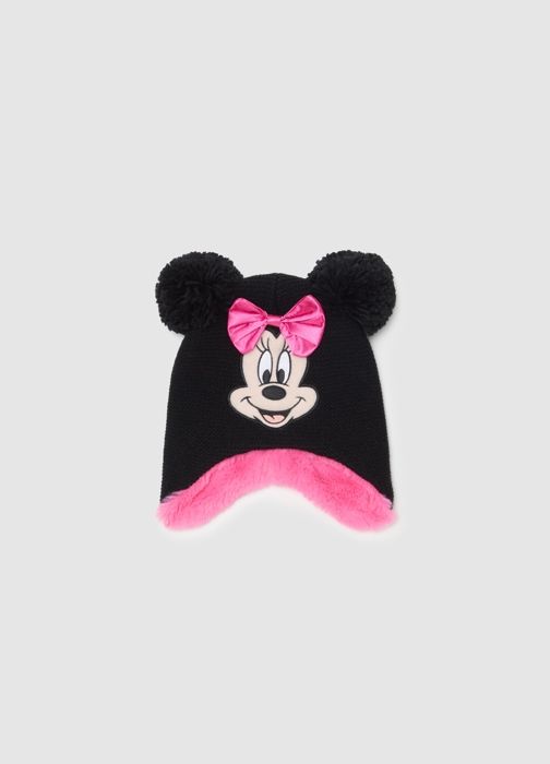 Bonnet aviateur avec pompons et patch Minnie - Black