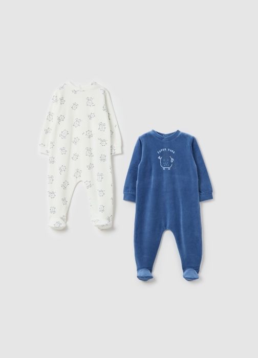Lot de deux combinaisons avec imprimé pieds et monstres - Blue/White