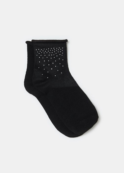 Chaussettes courtes stretch à motif strass - Black