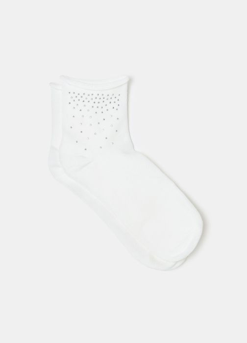 Chaussettes courtes - OVS HOUSEBRAND - Optical White - Tissu stretch - Ourlet ondulé - Strass