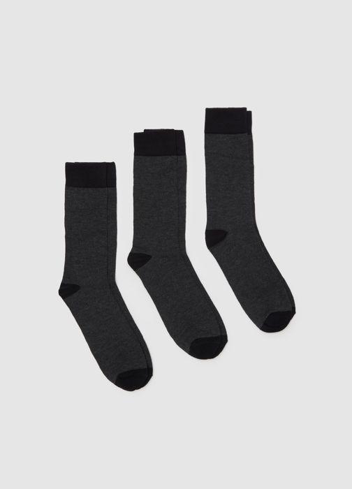 Chaussettes courtes - OVS HOUSEBRAND - Lot de 3 - Gris Foncé Chiné - Coton mélangé - Détails contrastés