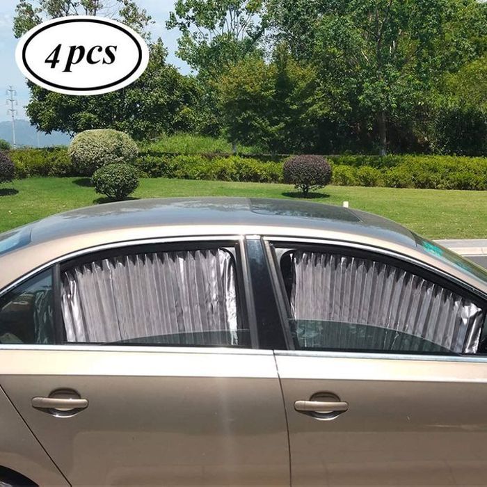 Rideaux de Fenêtre Argenté de Voiture Magnétiques 4 Pieces pour Soleil