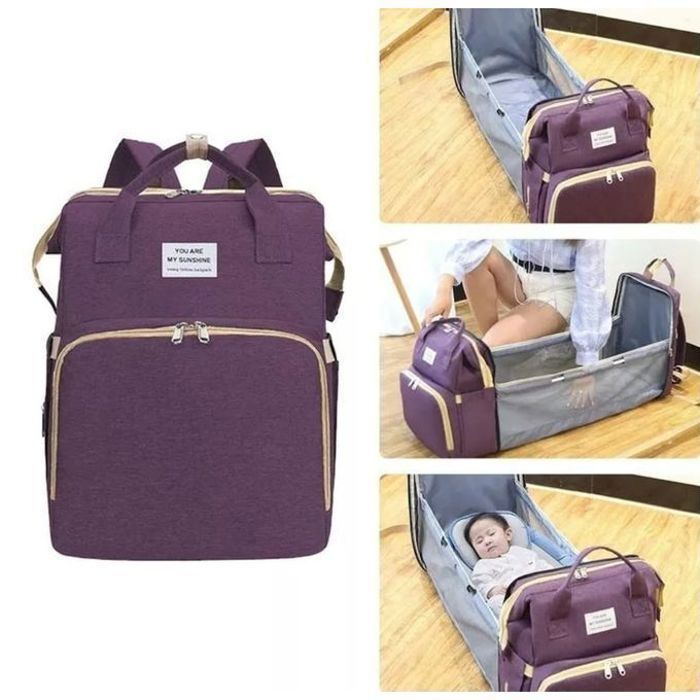 Sac à Dos de Maternité lit Portable pliable pour Bébé, Sac de Voyage Mauve