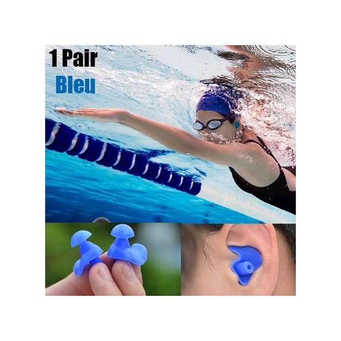Bouchons d'oreille en silicone de natation professionnel pour adulte - Bleu