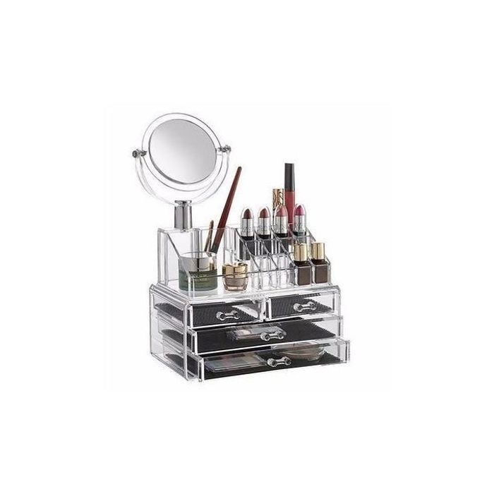 Boîte de Rangement de Bijoux et Maquillage avec Tiroirs et Miroir