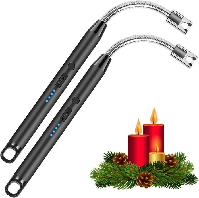 2 briquets électriques rechargeables USB – sans flamme, pratiques pour barbecue, cuisinière, camping et cheminée - couleur aléatoire