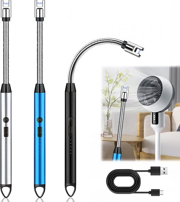 Lot de 3 Briquets Électriques USB Rechargeables Sans Flamme – Barbecue, Cuisinière, Camping, Cheminée (Couleur Aléatoire)