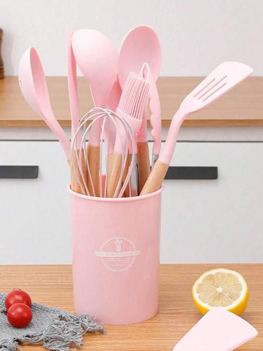 Ensemble d ustensiles de cuisine en silicone couleur ROSE