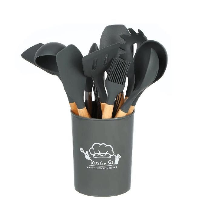 Ensemble d ustensiles de cuisine en silicone couleur grise