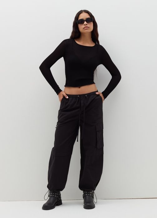 Pantalon parachute cargo en coton - Black