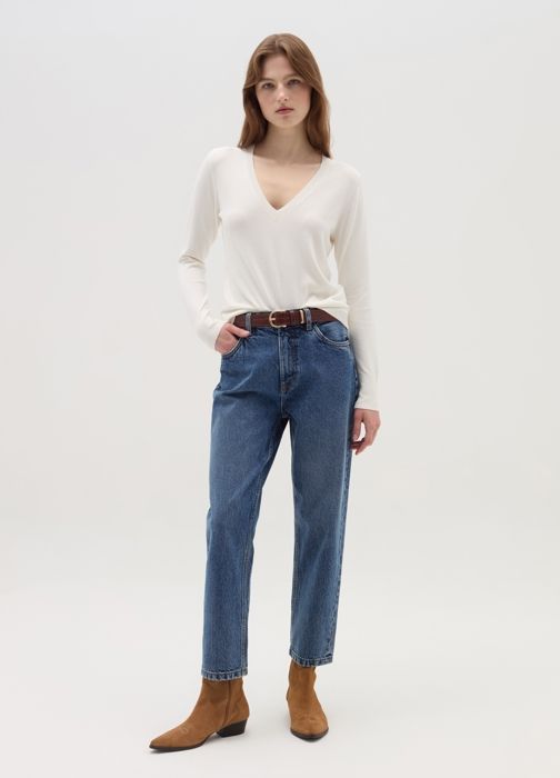 Jean délavé à l'acide coupe mom - Medium Wash