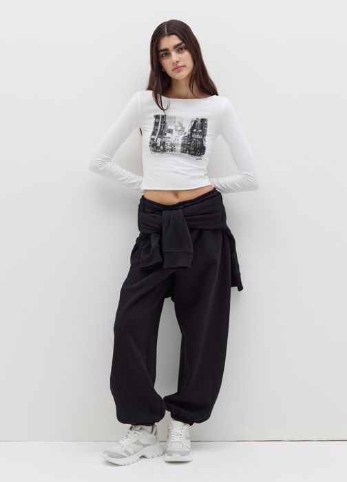 Pantalon de jogging en molleton avec cordon de serrage - Black