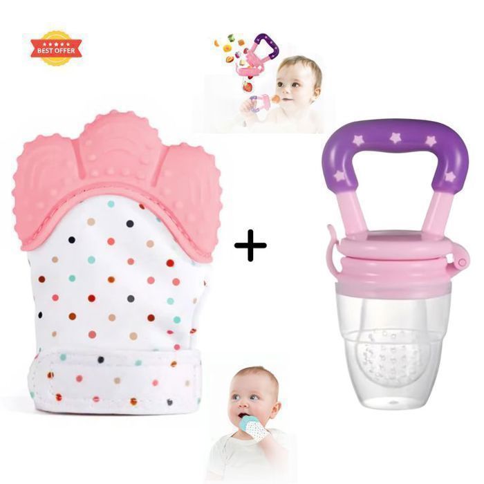 PACK Baby Fruit Feeder Pacifier + Mitaine de Dentition en Silicone – Pour Découverte et Soulagement !