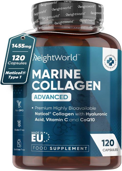 Marine Collagen Advanced 1455 mg - For Skin, Bones & Joints - 120 Capsules