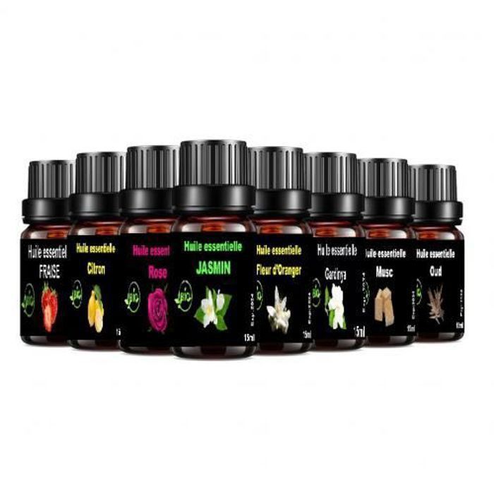 Bio 8 Huiles Essentielle 9x10ml, 100% Pures et Naturelle JASMINE, ROSE...