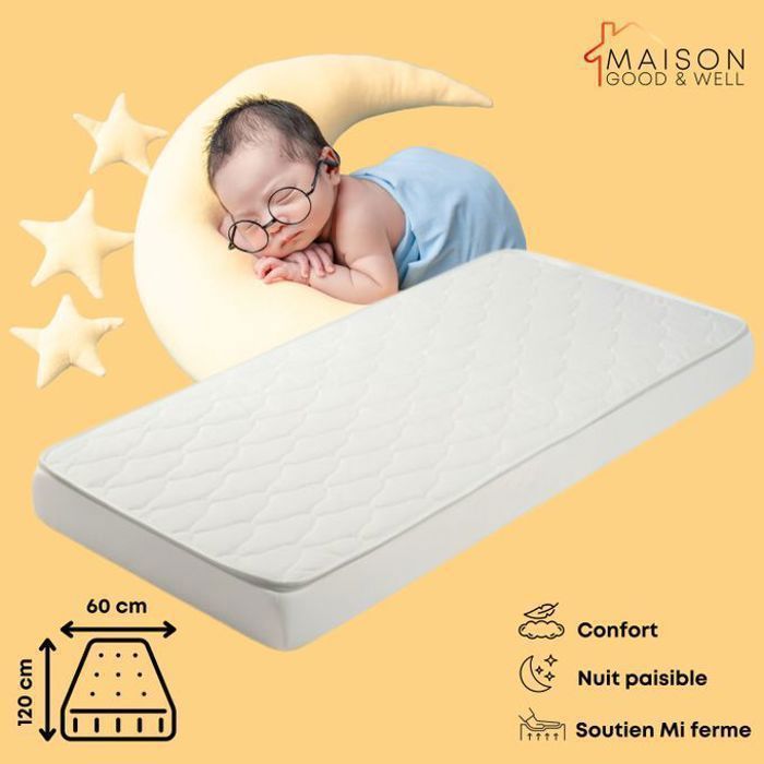 Matelas bébé 60 x 120 cm (Couleurs de bande aléatoires)