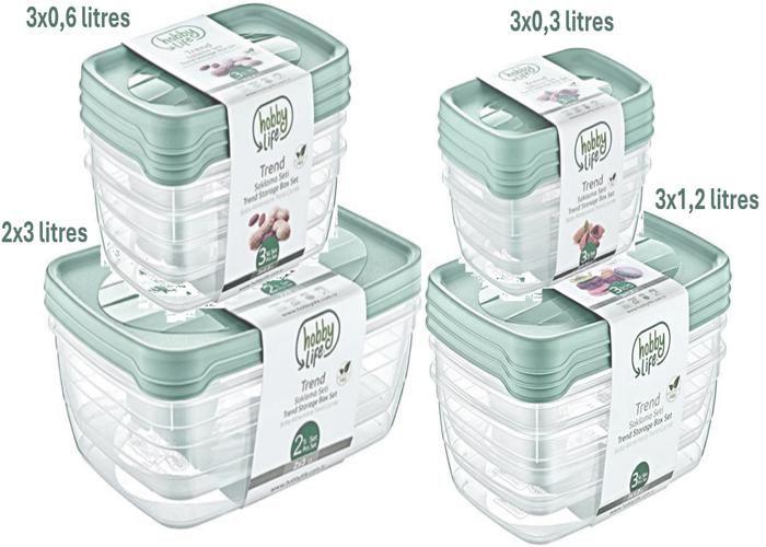 Ensemble de 11 Boites en plastique de conservation alimentaire et rangement hermétique sans BPA - Vert pastel