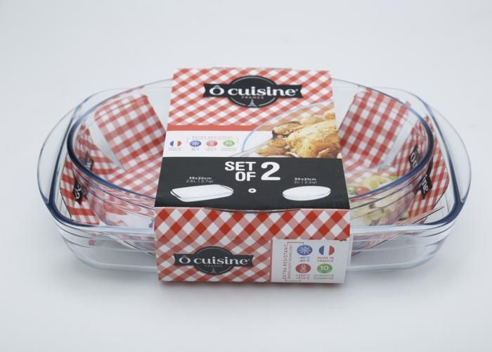 Plat - Set 2 Plats Rectangulaires et Ovales - Verre - 35x22cm et 30x21cm - Compatible Lave-Vaisselle