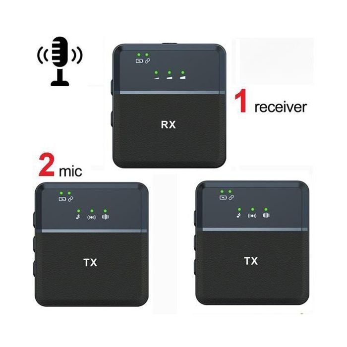 3x1 MicroPhone Double sans fil pour Enregistrer un Son Clair & Pro, RX + 2 TX Type C Iphone & Jack
