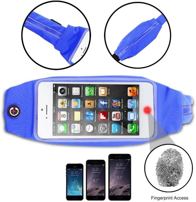 Ceinture de sport avec pochette pour téléphone, idéal pour la course et le gym.