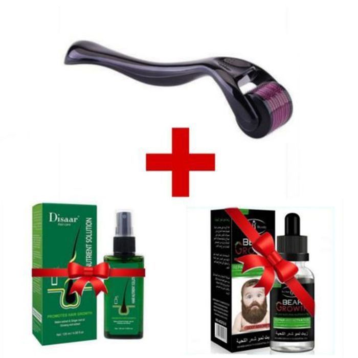 Derma Roller Pack System 0.5+Huile Anti-hair loss 120ml+Huile de croissance de barbe 30ml