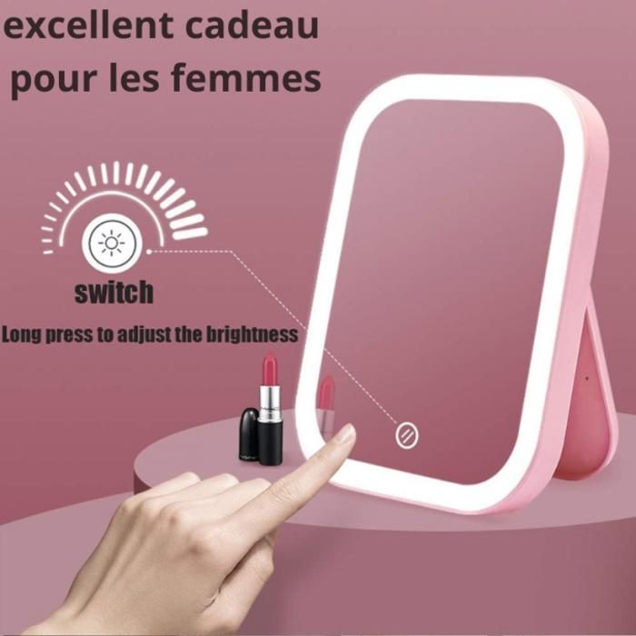 Miroir de maquillage - GENERIC - Tactile et lumineux - Couleur rose - Design contemporain - Pour salle de bain